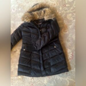 Steven By Steve Madden Black Puffer Coat with faux Fur Trim hood removable Large